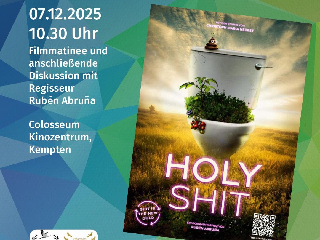 Rechts das Filmplakat mit Einer mit Pflanzen gefüllten Toilette. Links Hradfacts über die Veranstaltung