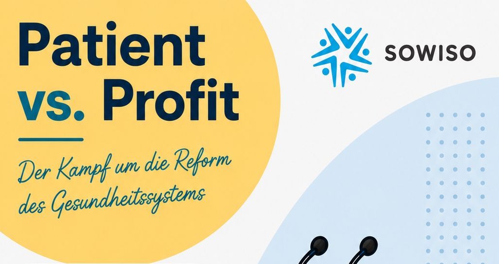 Patient versus Profit. Ankündigungsbild eines politischen Vortrags des Sowiso-Vereins